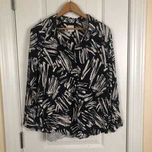 Nic+Zoe‎ Womens Long Sleeve Shirt Small Blue Abstract Print Academia Nautical